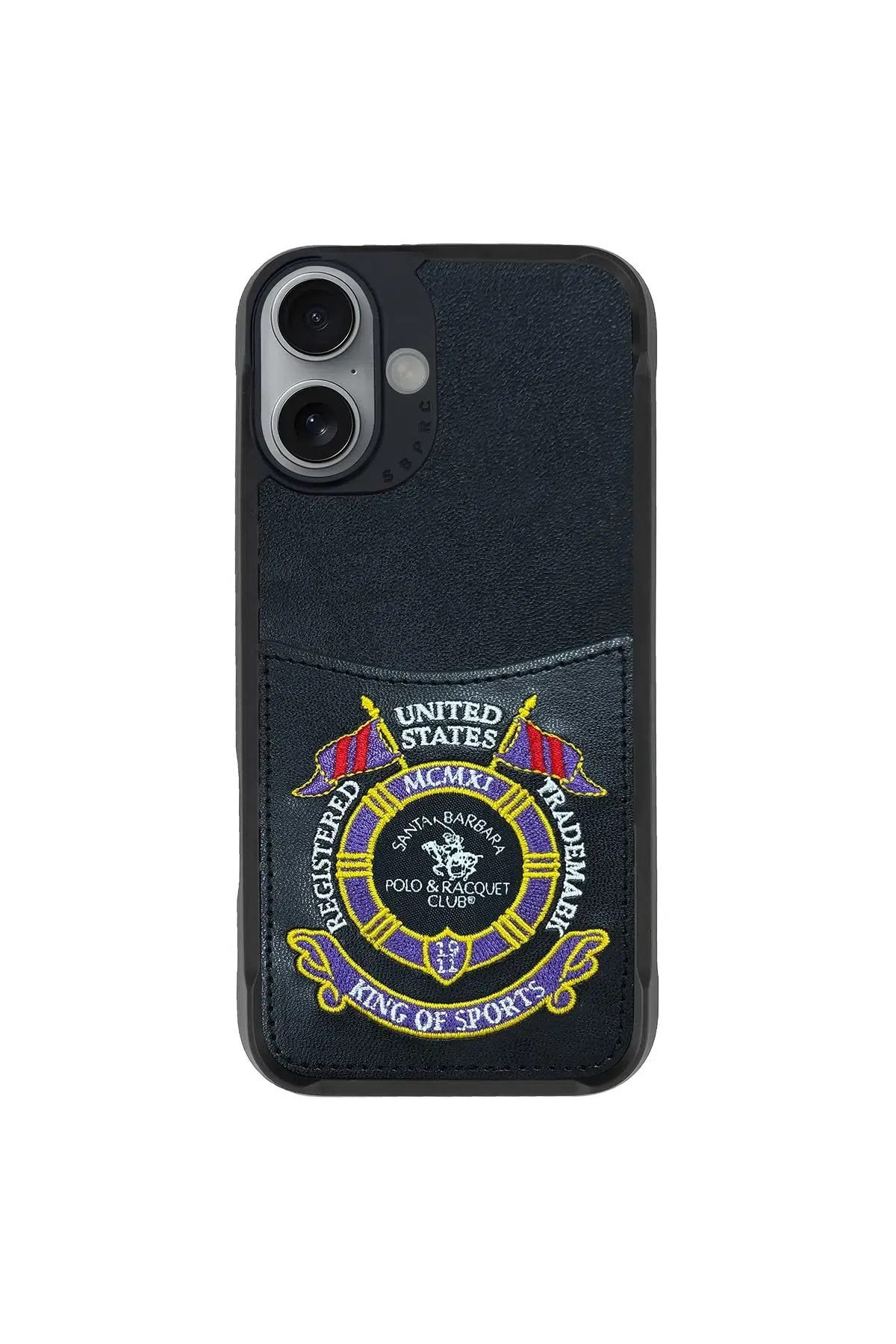 Santa Barbara Polo Racquet Club Apple iPhone 16 Abner İçi Süet Nakış Desenli Kartvizitli Kılıf - Siyah