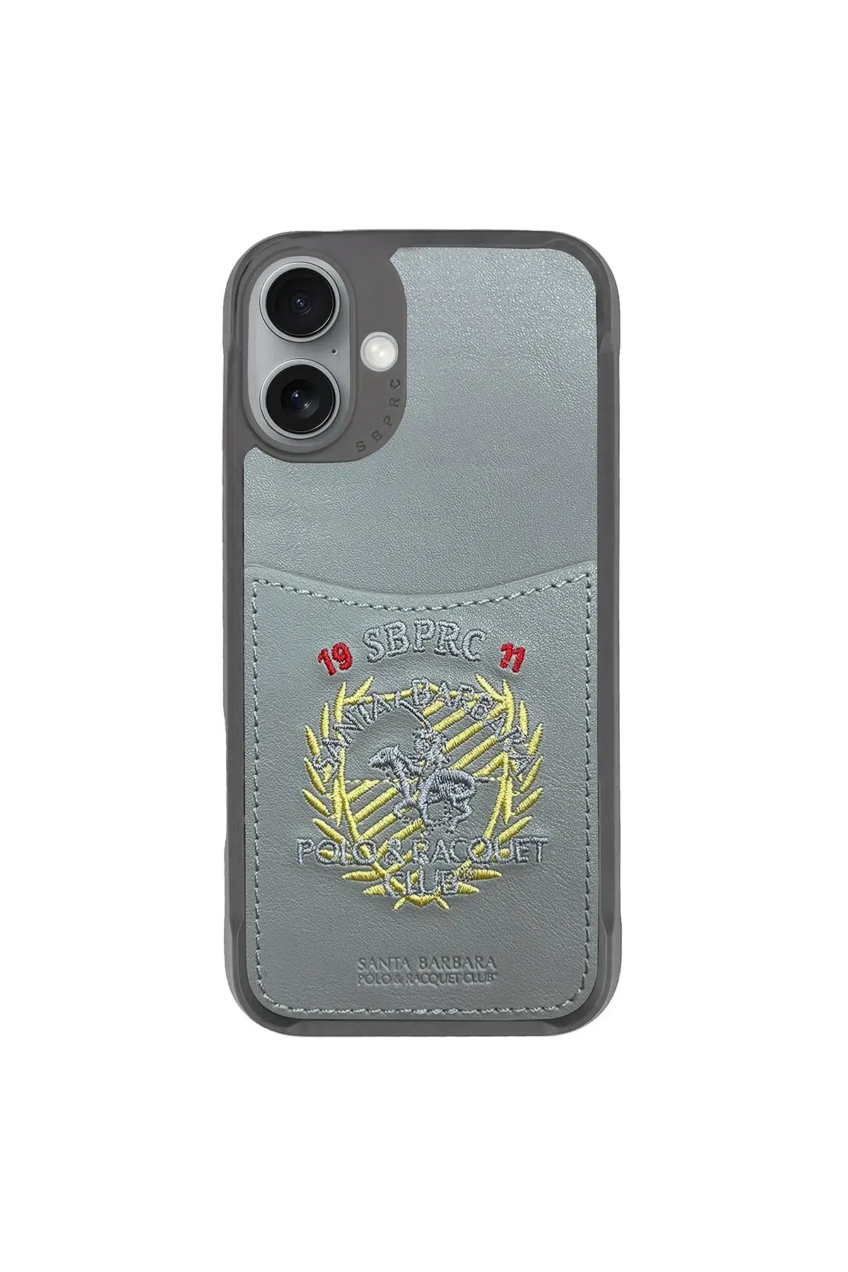 Santa Barbara Polo Racquet Club Apple iPhone 16 Abner İçi Süet Nakış Desenli Kartvizitli Kılıf - Titan Gri