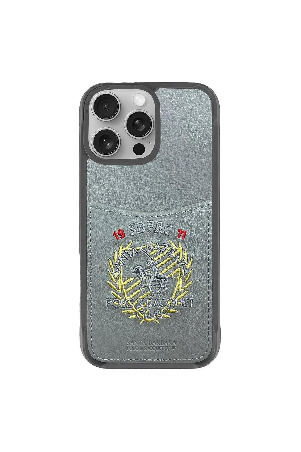 Santa Barbara Polo Racquet Club Apple iPhone 16 Pro Abner İçi Süet Nakış Desenli Kartvizitli Kılıf - Titan Gri