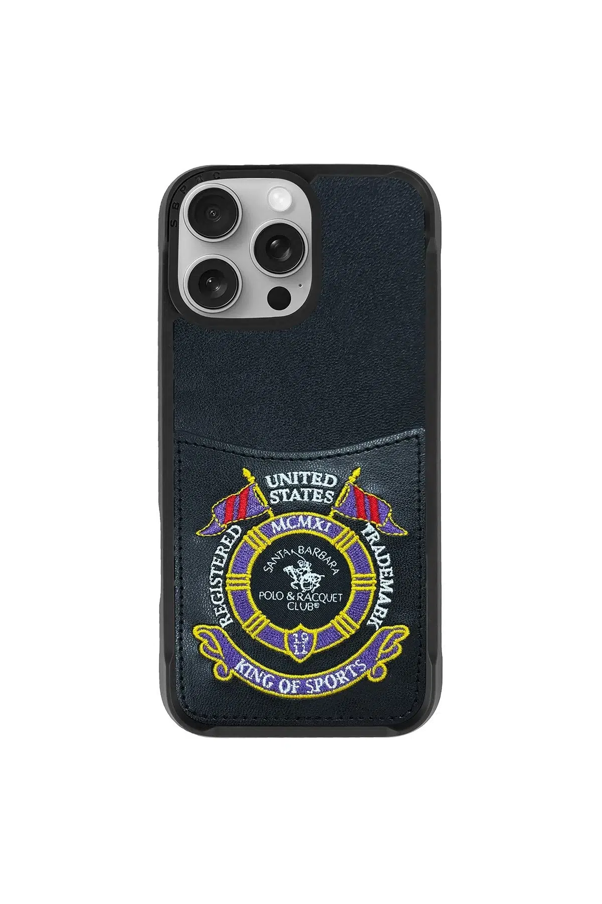 Santa Barbara Polo Racquet Club Apple iPhone 16 Pro Max Abner İçi Süet Nakış Desenli Kartvizitli Kılıf - Siyah
