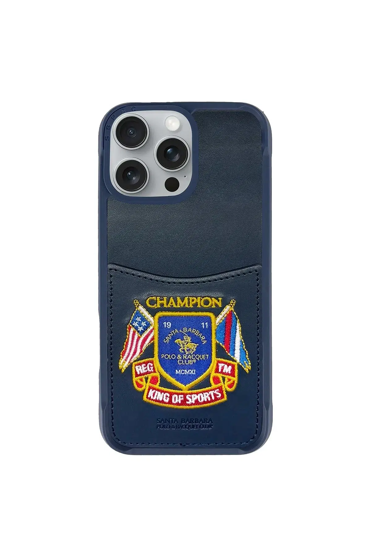 Santa Barbara Polo Racquet Club Apple iPhone 16 Pro Max Abner İçi Süet Nakış Desenli Kartvizitli Kılıf - Lacivert
