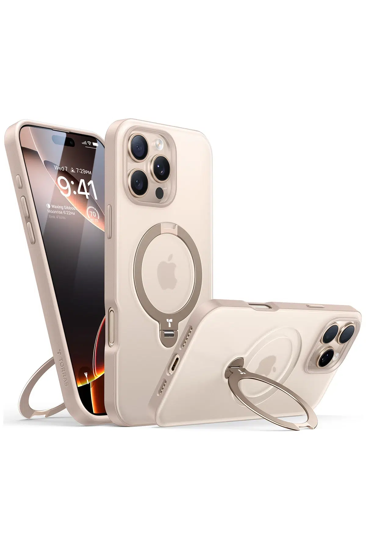 Torras Apple iPhone 16 Pro Max O Stand Spin Serisi Magsafe Kılıf - Çöl Titanyum