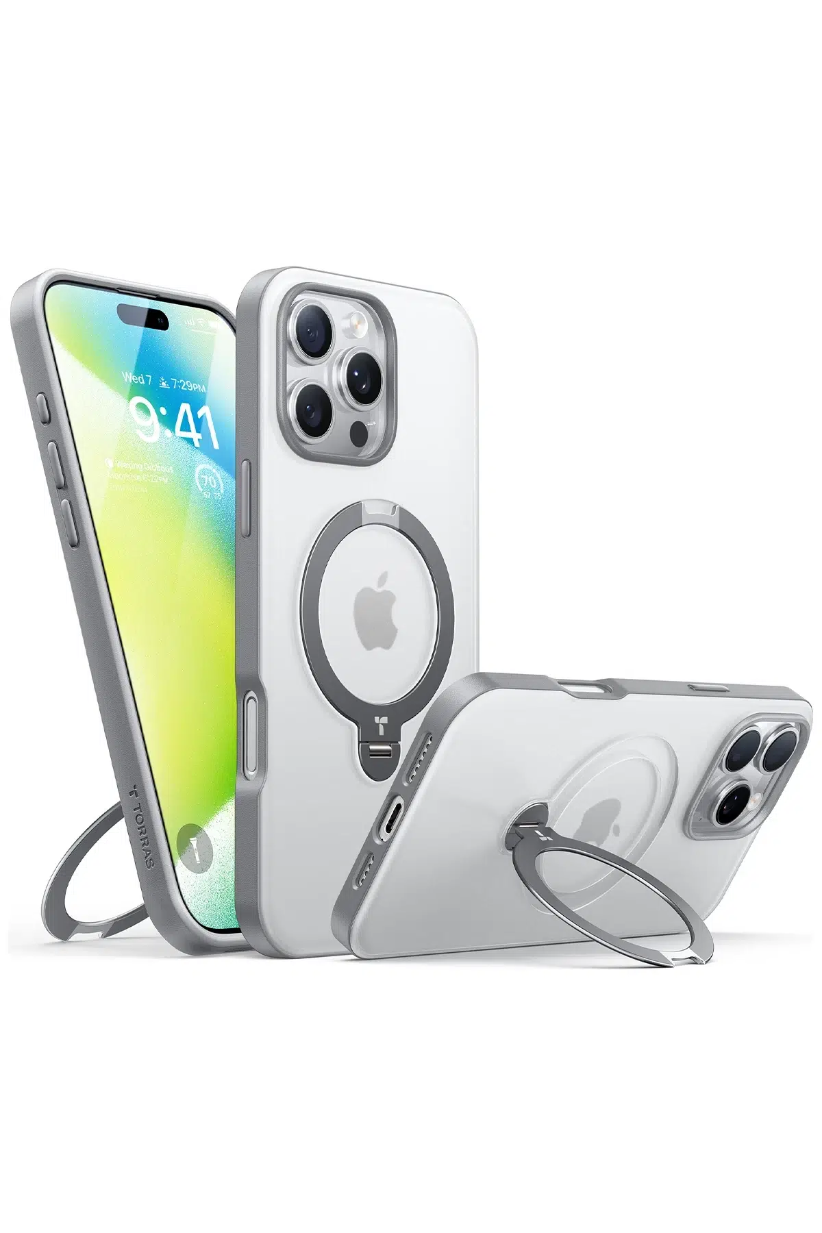 Torras Apple iPhone 16 Pro Max O Stand Spin Serisi Magsafe Kılıf - Titan Gri