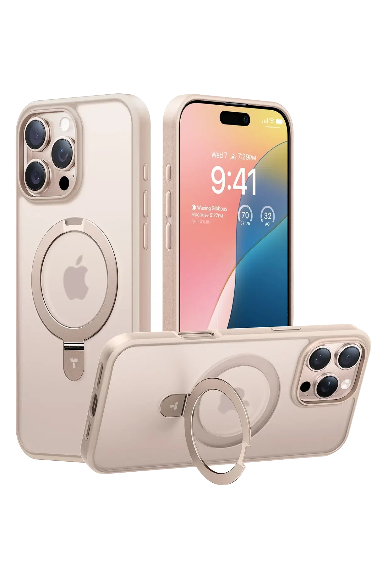 Torras Apple iPhone 16 Pro O Stand Serisi Magsafe Kılıf - Çöl Titanyum