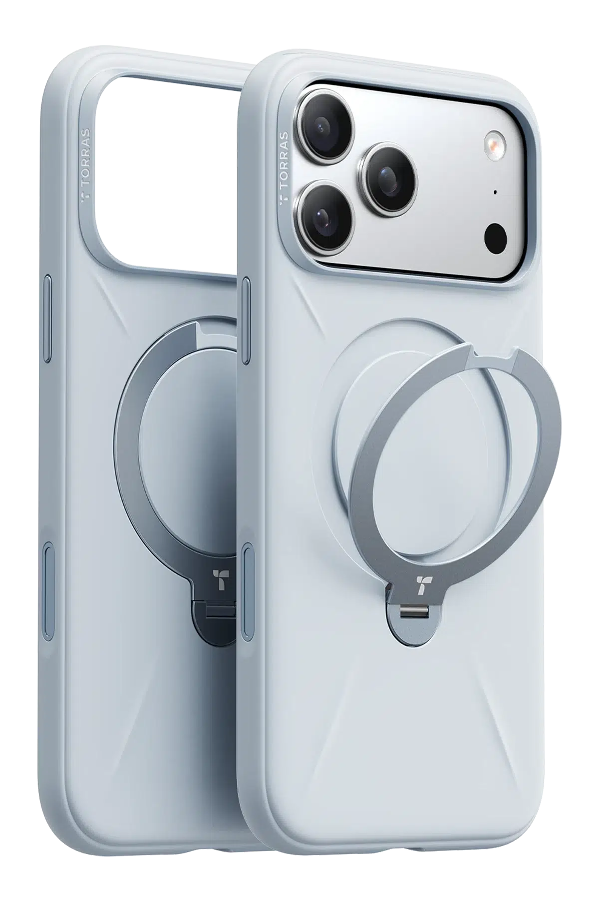 Torras Apple iPhone 17 Pro O Stand Spin Silicone Serisi Magsafe Kılıf - Açık Mavi