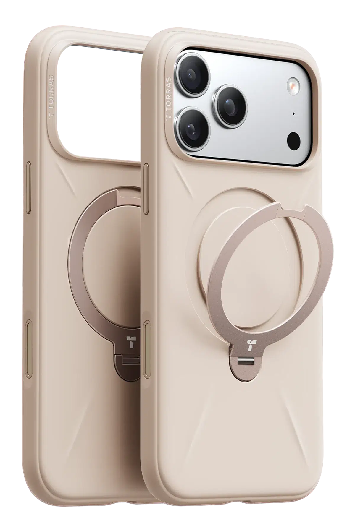 Torras Apple iPhone 17 Pro O Stand Spin Silicone Serisi Magsafe Kılıf - Krem