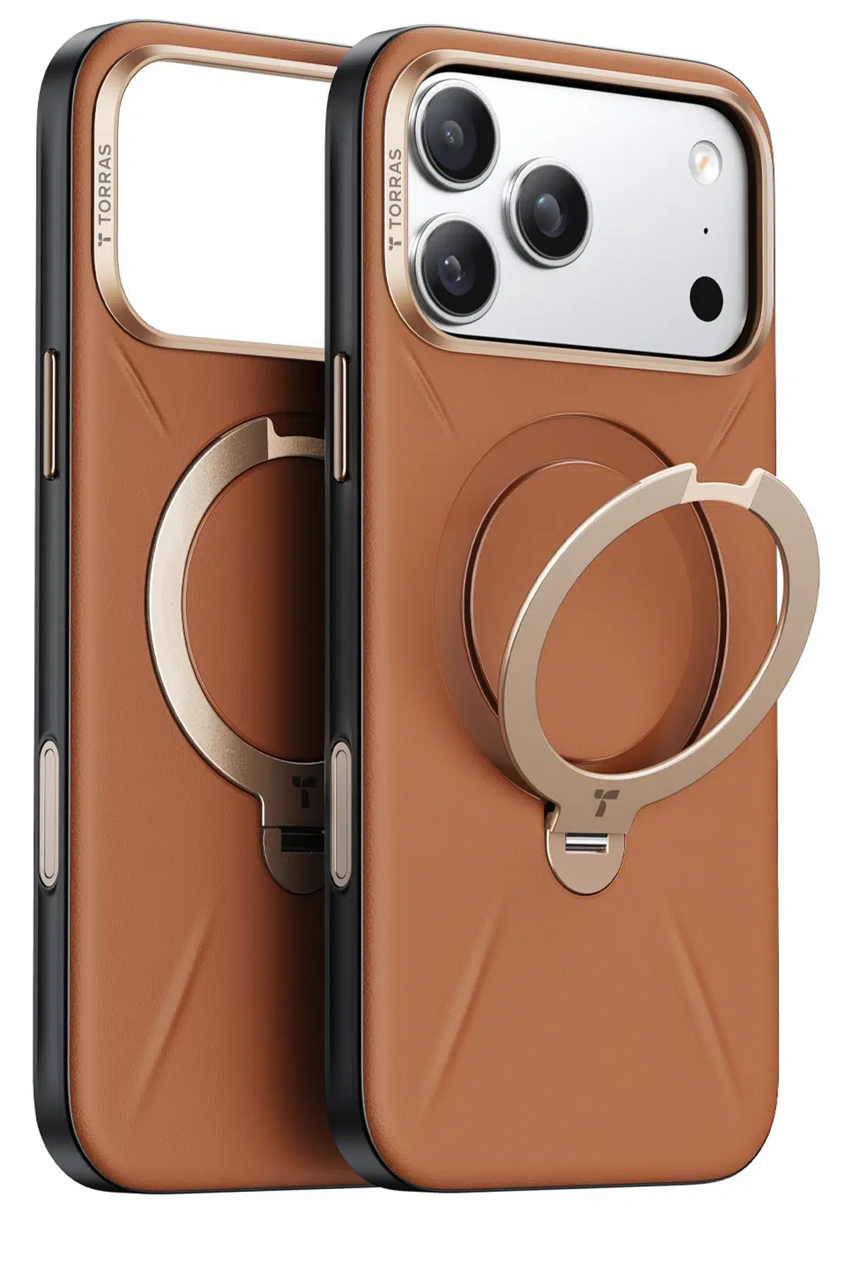 Torras Apple iPhone 17 Pro O Stand Spin VegSkin Serisi Magsafe Kılıf - Kahverengi