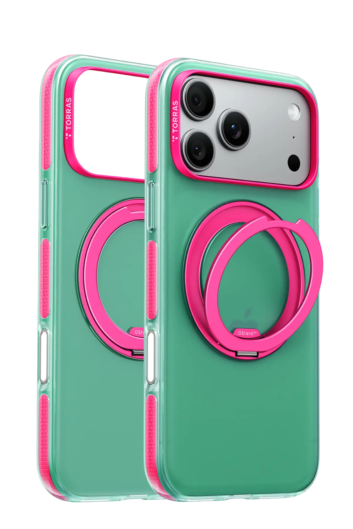 Torras Apple iPhone 18 Pro Max Ostand O3 Hue Standlı Magsafe Kapak - Yeşil-Pembe
