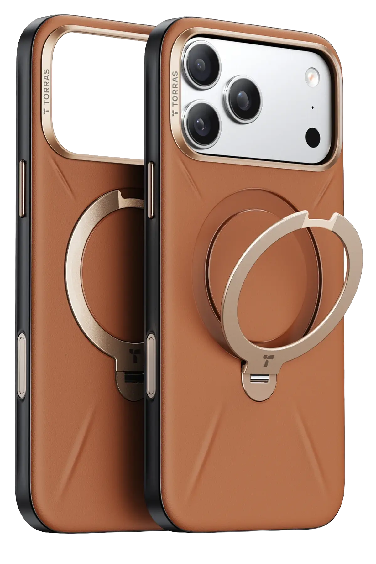 Torras Apple iPhone 18 Pro O Stand Spin VegSkin Serisi Magsafe Kılıf - Kahverengi