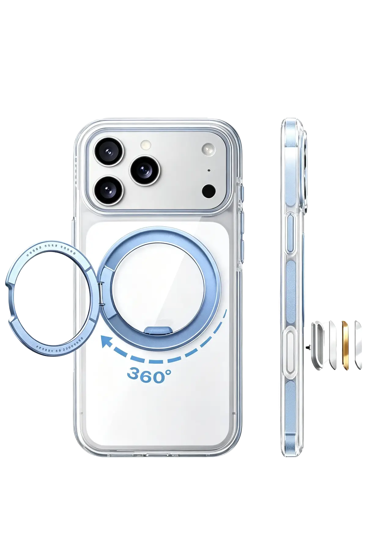 Torras Apple iPhone 18 Pro Ostand O3 Light Standlı Magsafe Kapak - Mavi