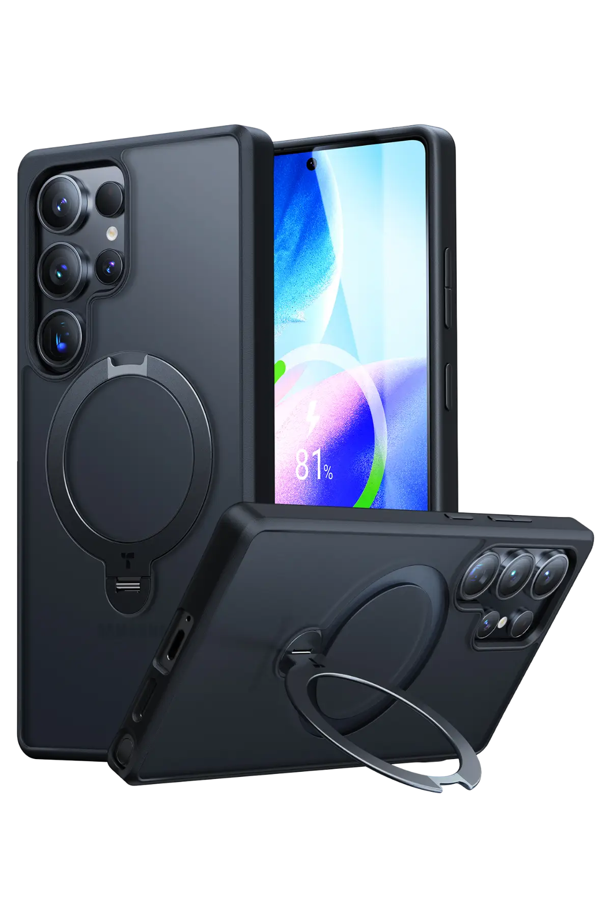 Torras Samsung Galaxy S25 Ultra O Stand Spin Serisi Magsafe Kılıf - Siyah