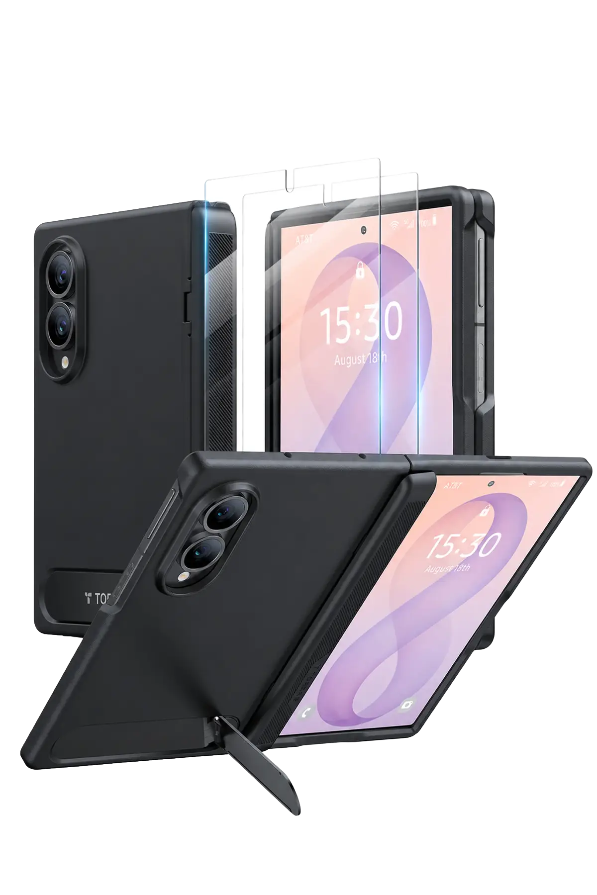 Torras Samsung Galaxy Z Fold 8 Ostand L1 2 Adet Ekran Koruyuculu Standlı Magsafe Kapak - Siyah