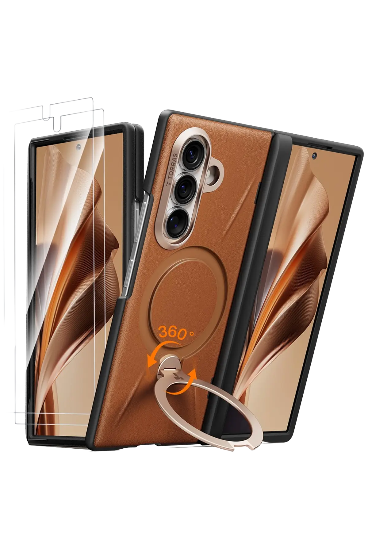 Torras Samsung Galaxy Z Fold 8 Ultra Ostand Q3 VegSkin 2 Adet Ekran Koruyuculu Magsafe Kılıf - Kahverengi
