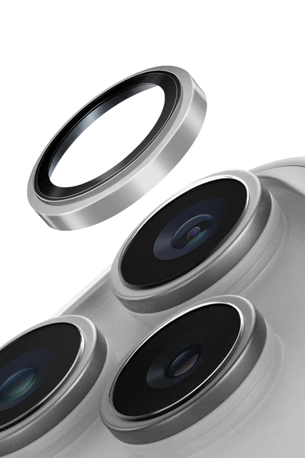 Uniq Apple iPhone 17 Pro Max Optix Çelik Çerçeveli Sapphire Kamera Lens Koruyucu - Gümüş