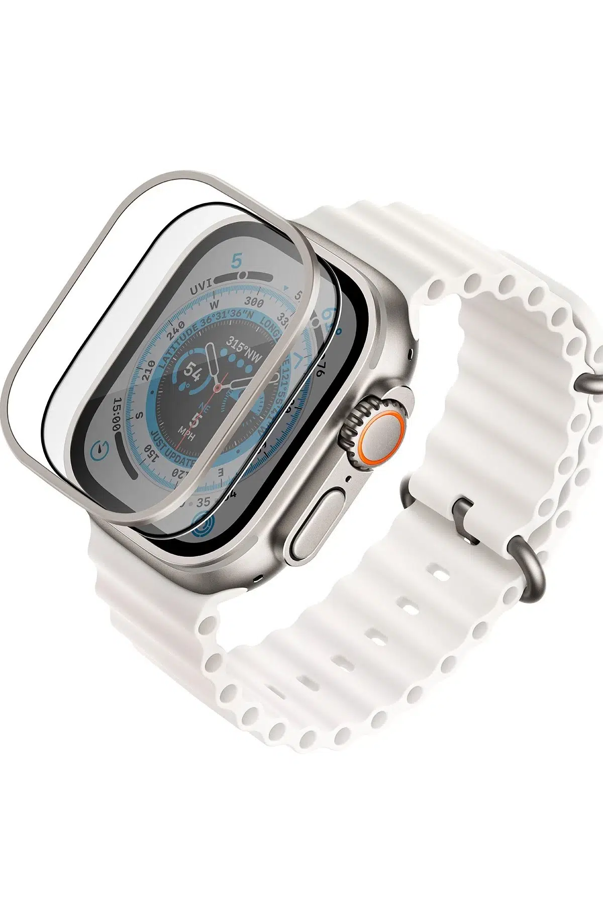 Uniq Apple Watch Ultra 49mm Optix Duo Pro Anti Reflective Camlı Çelik Kasa Koruyucu - Gümüş