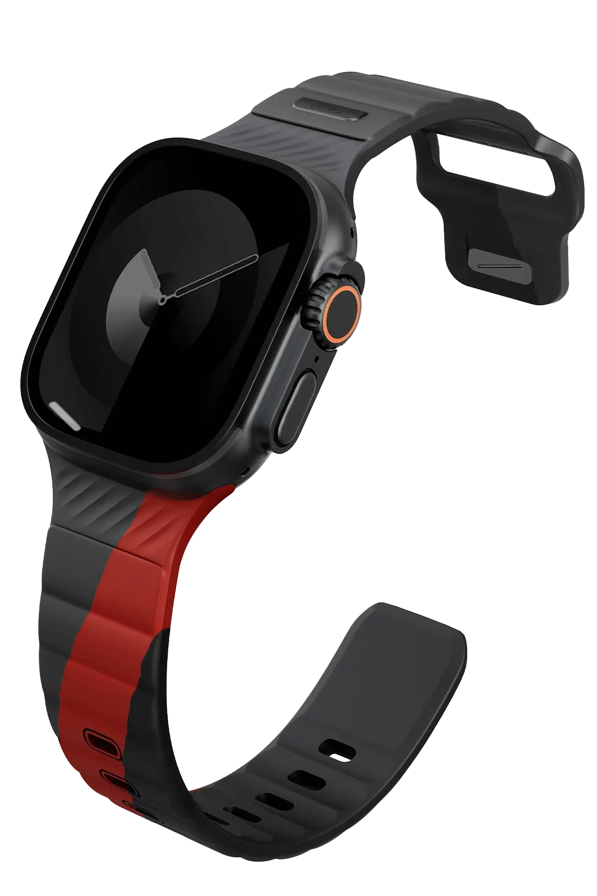 Uniq Apple Watch Ultra 49mm Stride Rubber FKM Designer Edition Silikon Kordon - Siyah-Kırmızı