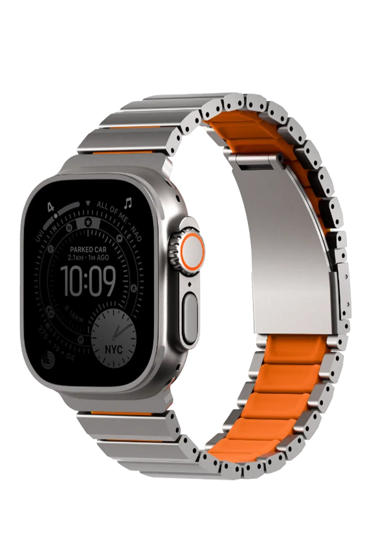 Uniq Apple Watch Ultra 49mm Strova Flex Steel Kordon - Gümüş-Turuncu