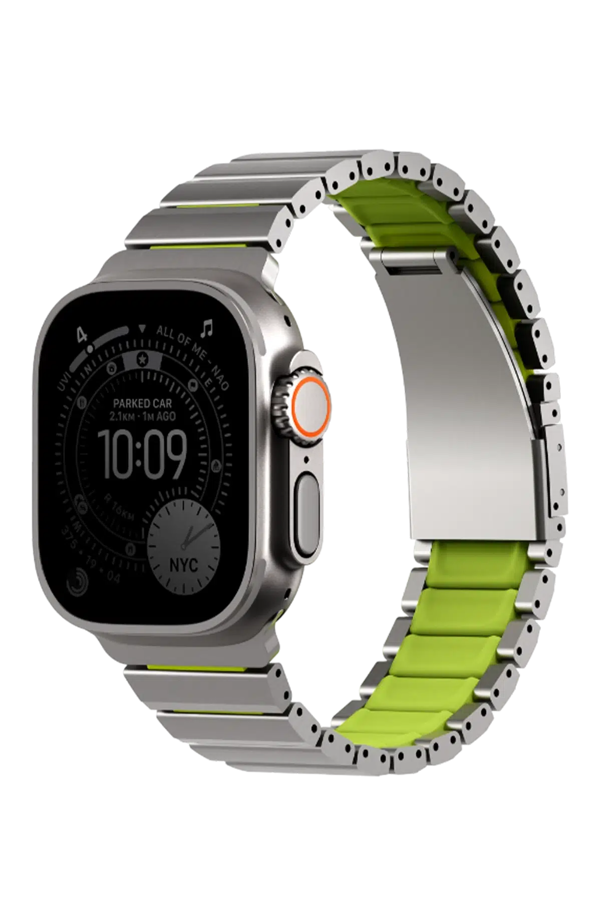 Uniq Apple Watch Ultra 49mm Strova Flex Steel Kordon - Gümüş-Yeşil