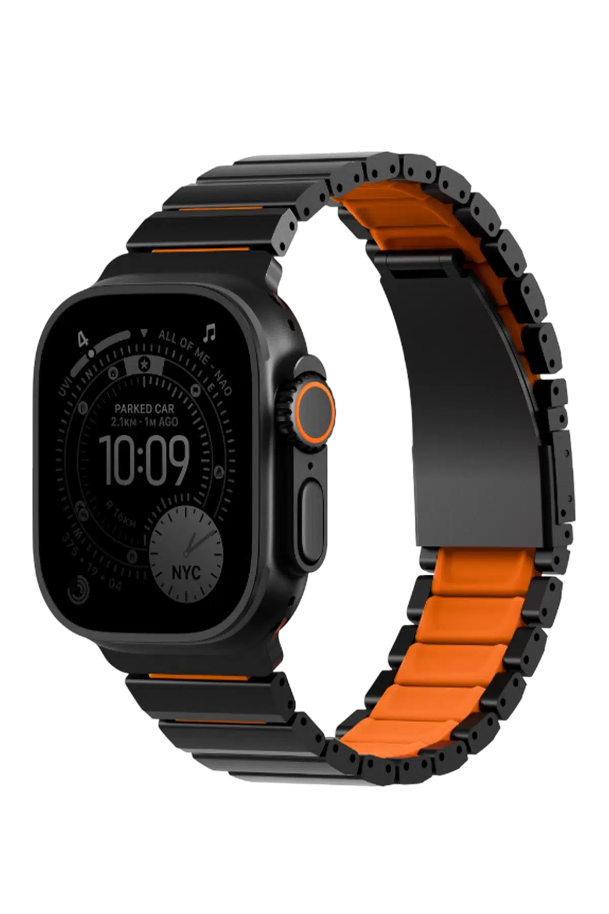 Uniq Apple Watch Ultra 49mm Strova Flex Steel Kordon - Siyah-Turuncu