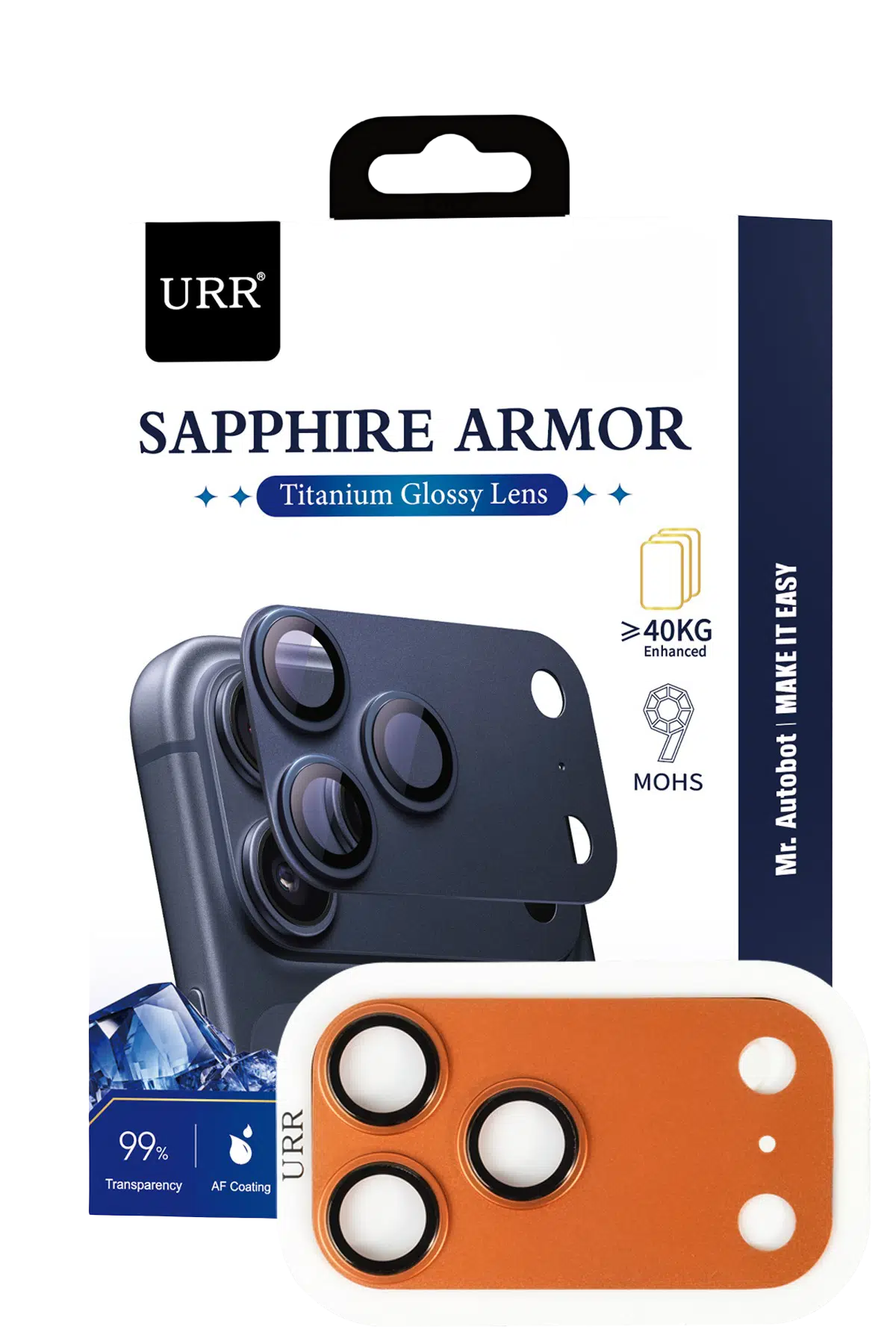 URR Apple iPhone 17 Pro Max Sapphire Armor Kamera Lens Koruyucu - Turuncu