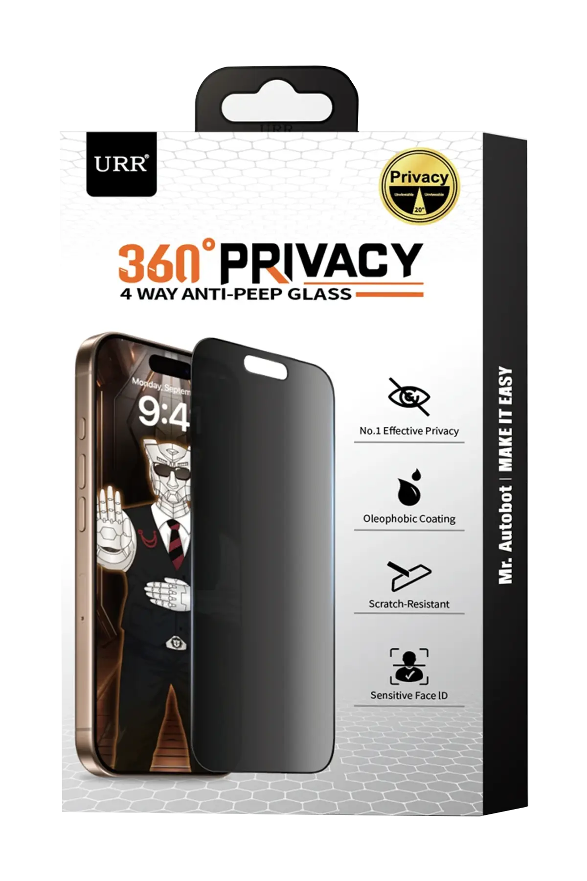 URR Apple iPhone 18 Pro 4 Way Anti Spy 360 Privacy Cam Ekran Koruyucu - Siyah