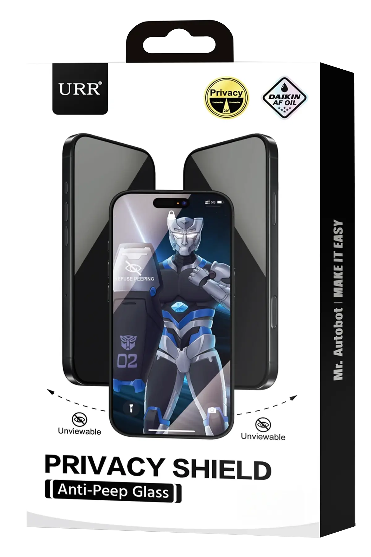 URR Apple iPhone 18 Pro Max 2.5D HD 20º Privacy Cam Ekran Koruyucu - Siyah