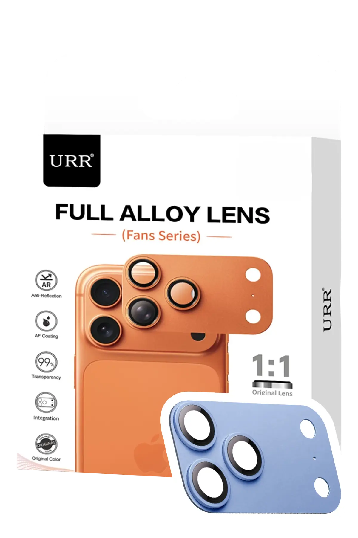 URR Apple iPhone 18 Pro Max Fans Series Full Alloy Kamera Lens Koruyucu - Mavi