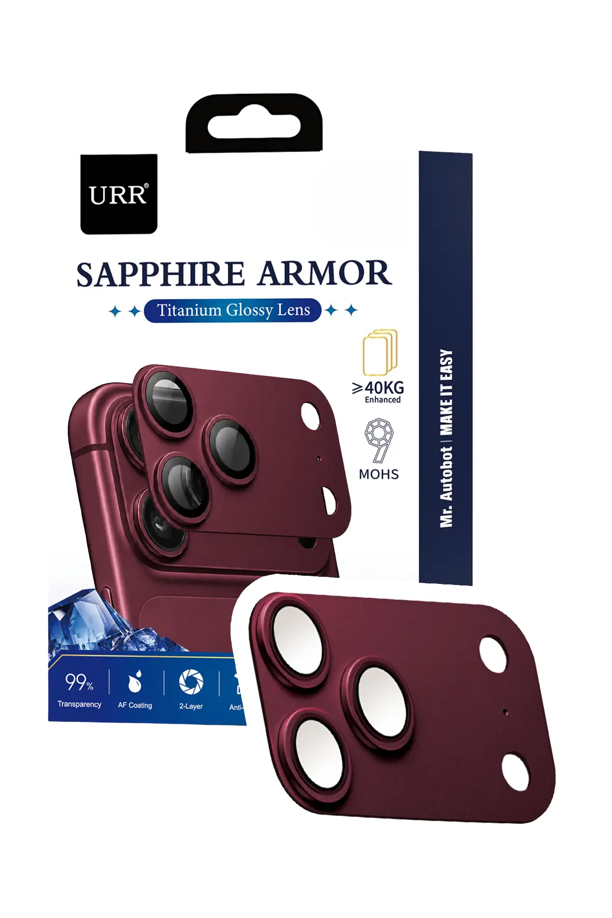 URR Apple iPhone 18 Pro Sapphire Armor Kamera Lens Koruyucu - Bordo