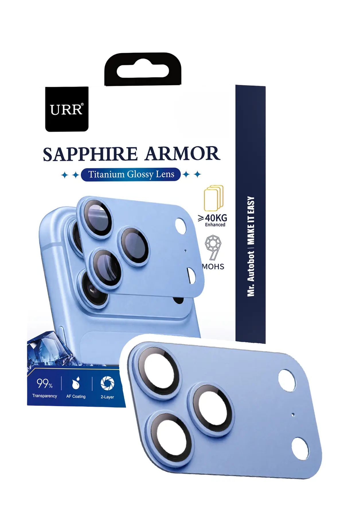 URR Apple iPhone 18 Pro Sapphire Armor Kamera Lens Koruyucu - Mavi