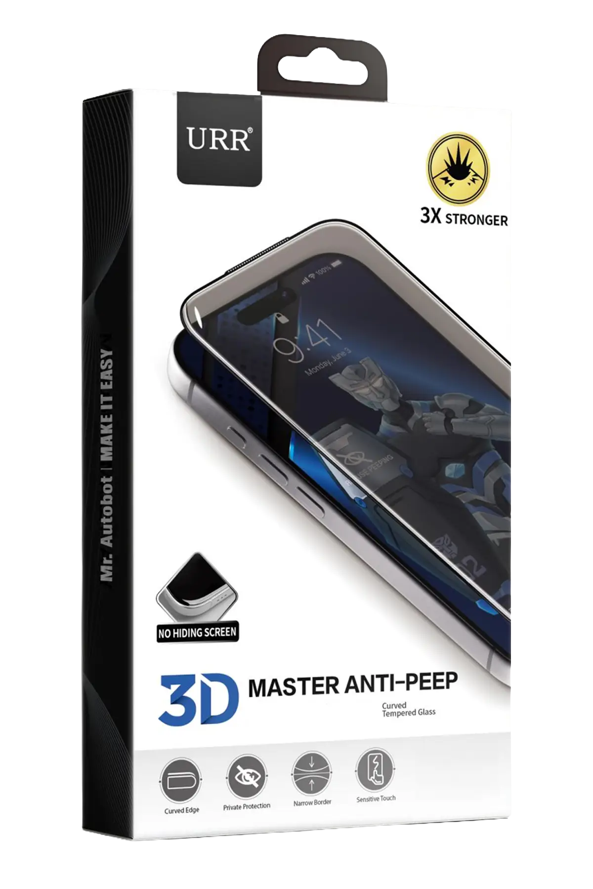 URR iPhone Duo 3D Anti-Peep Curved Hayalet Cam Ekran Koruyucu - Siyah