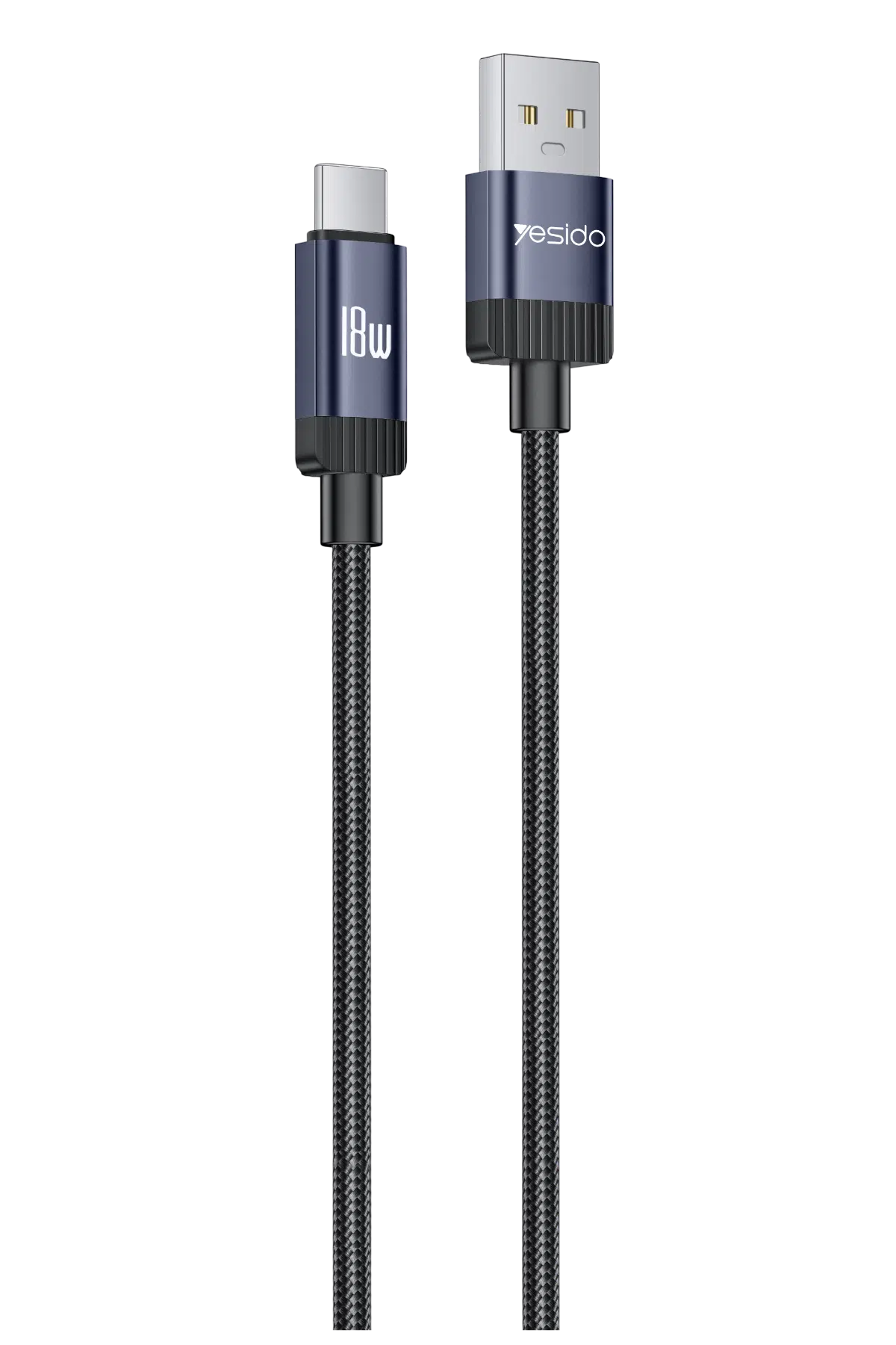 Yesido CA204C 18W Örgü USB-A to USB-C Data ve Şarj Kablosu - Siyah