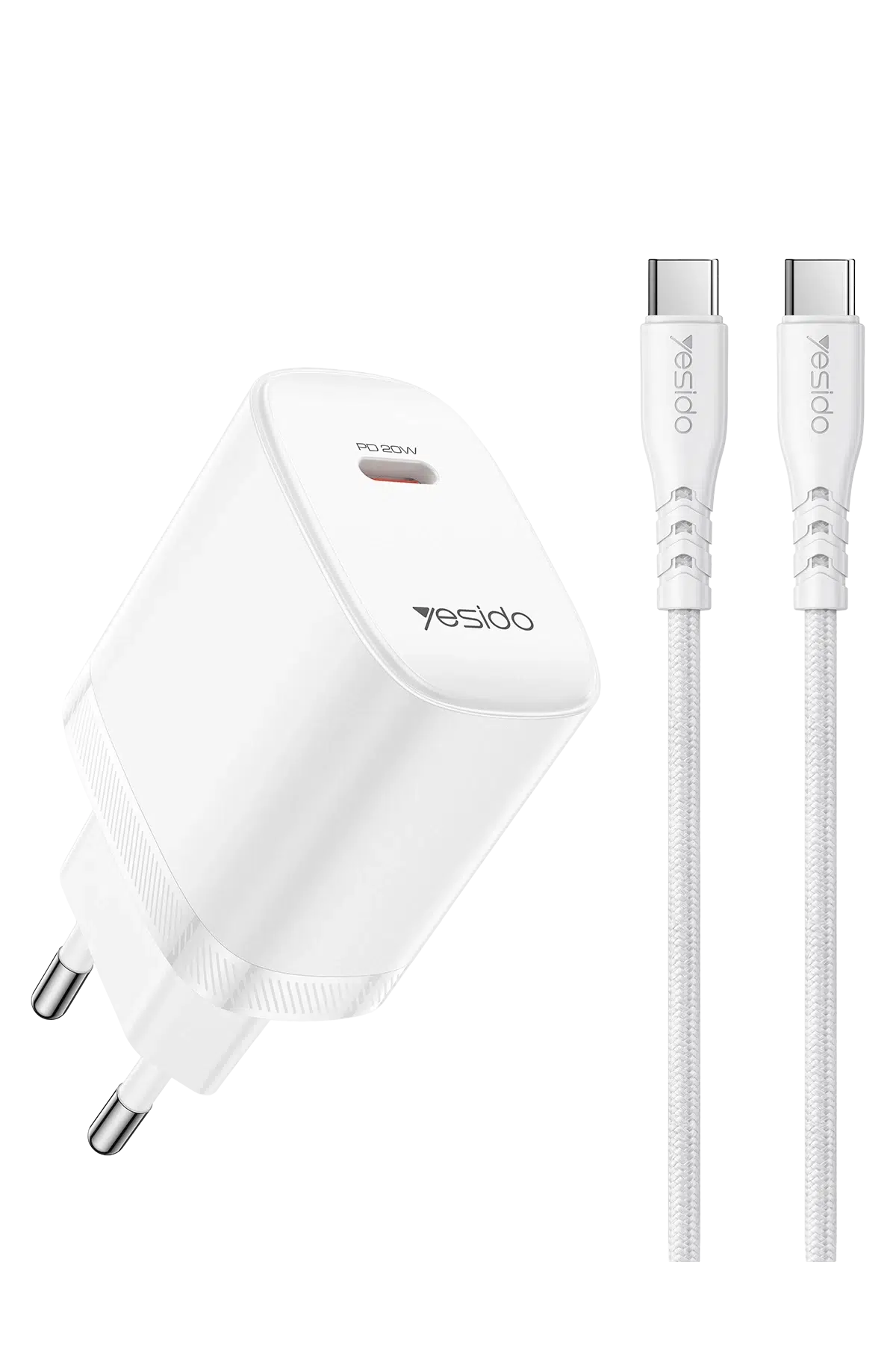 Yesido YC105 20W Type-C Çıkışlı 1M Type-C to Type-C Kablolu PD Hızlı Şarj Cihazı - Beyaz