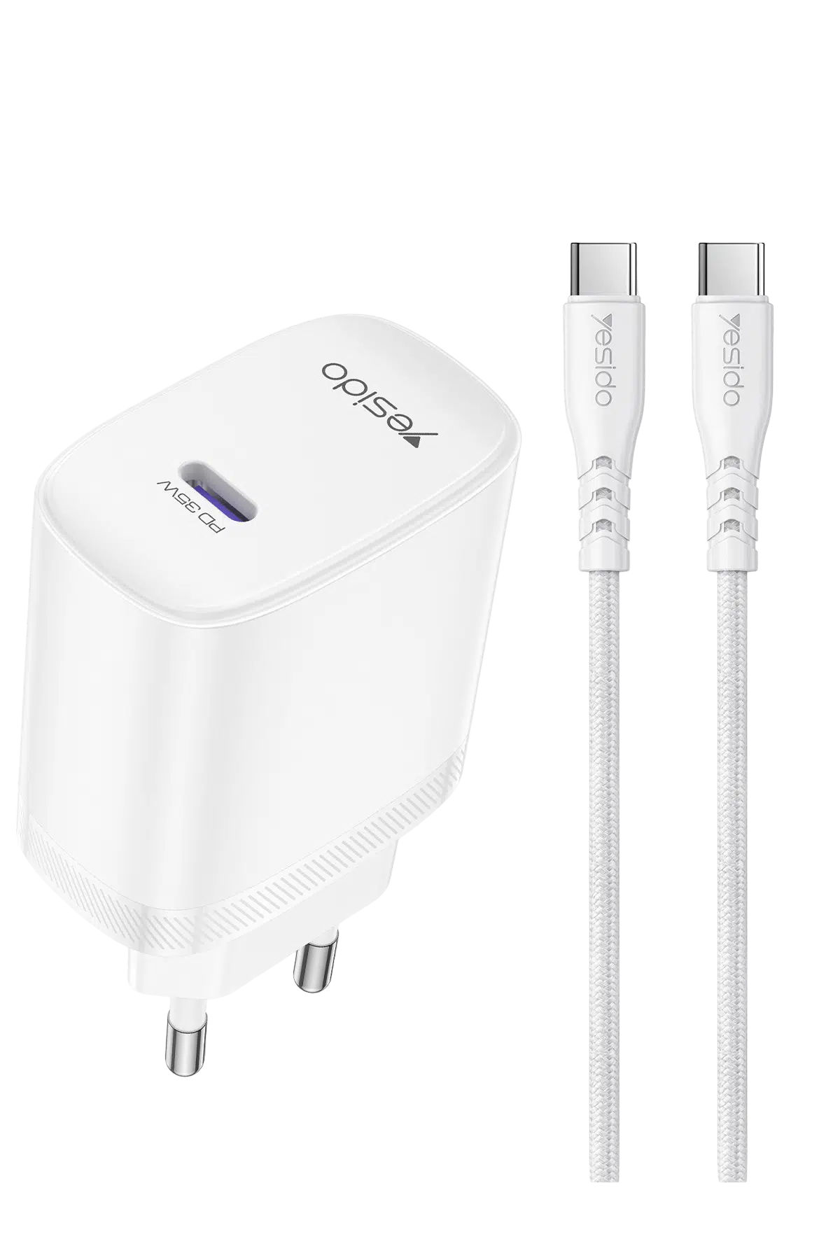 Yesido YC107 35W Type-C Çıkışlı 1M Type-C to Type-C Kablolu PD Hızlı Şarj Cihazı - Beyaz