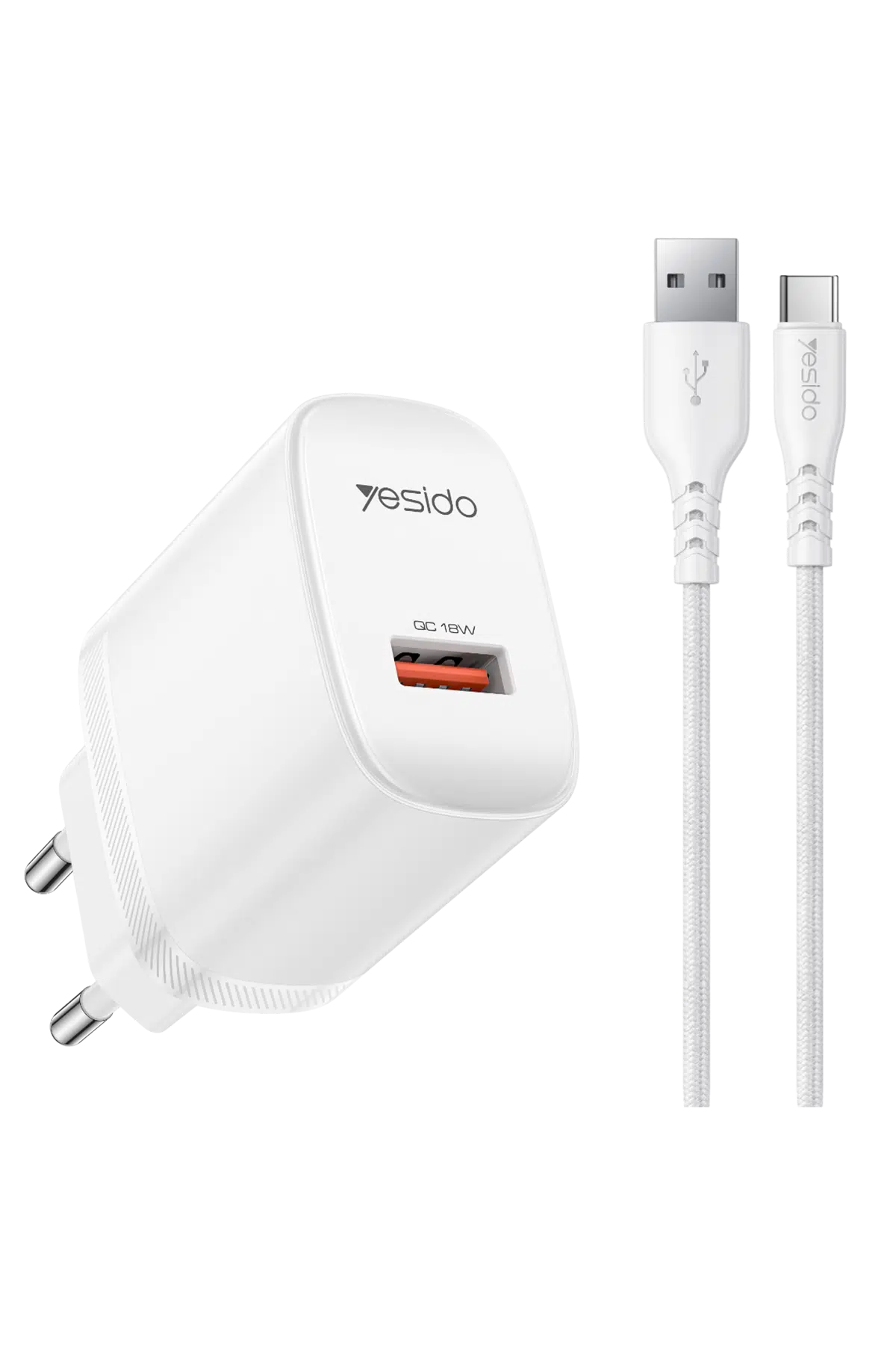 Yesido YC111 18W USB-A QC 3.0 Çıkışlı A to Type-C Kablolu Hızlı Şarj Cihazı - Beyaz