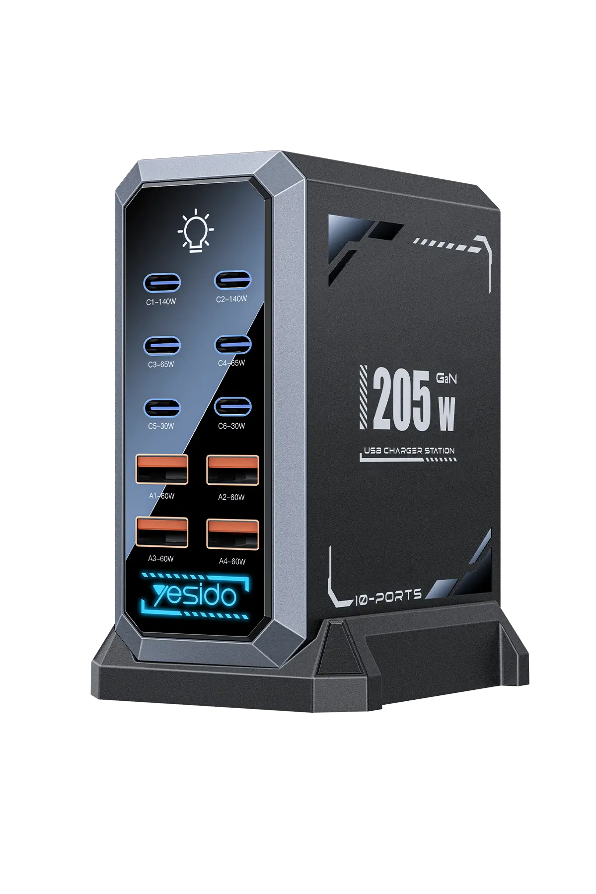 Yesido YC119 EU 205W 8 Portlu GaN Hızlı Şarj Cihazı - Siyah